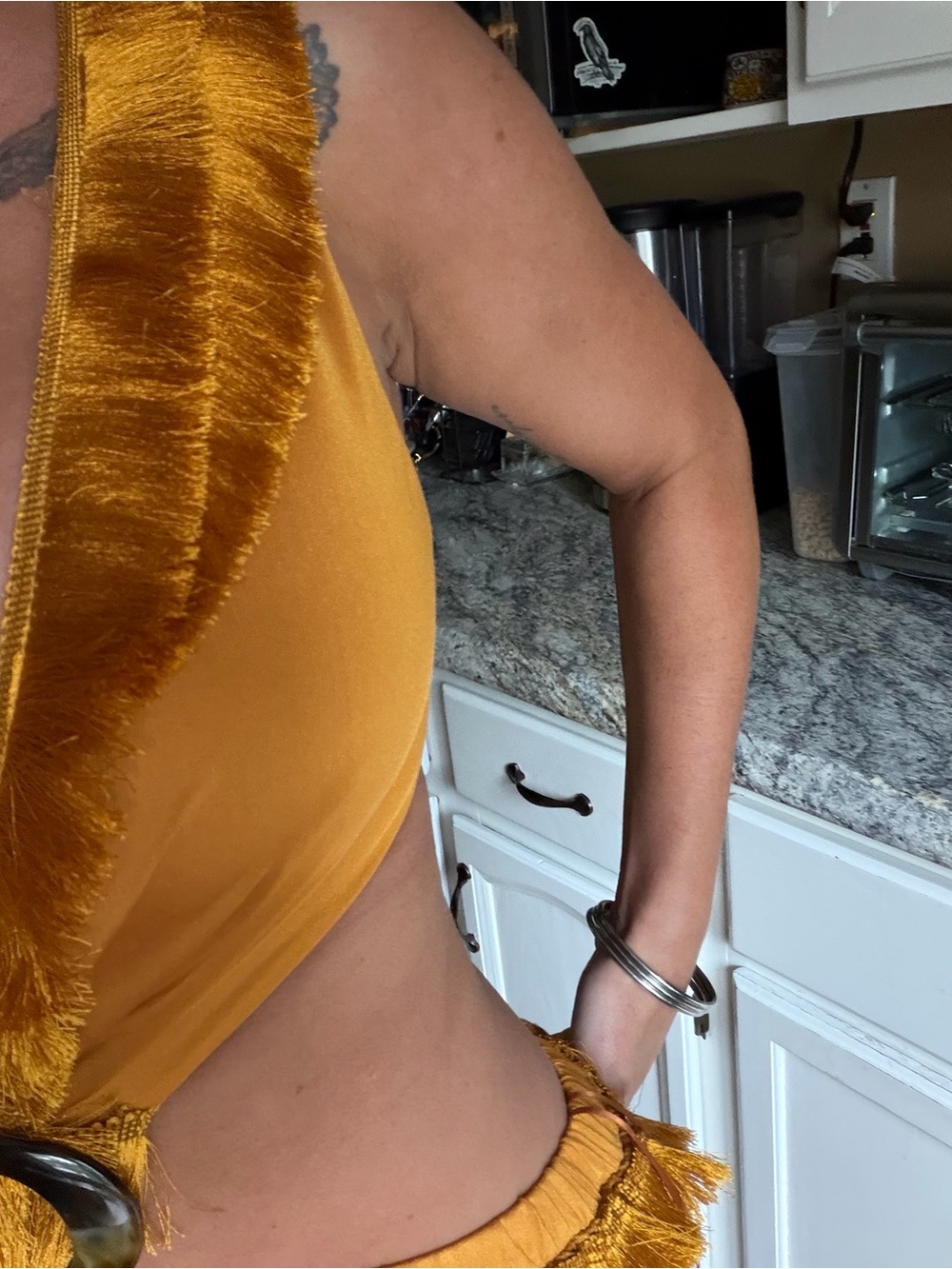 Luxxel Mustard Yellow Cutout Maxi Dress with Ring Detail MEDIUM - Picture 4 of 8